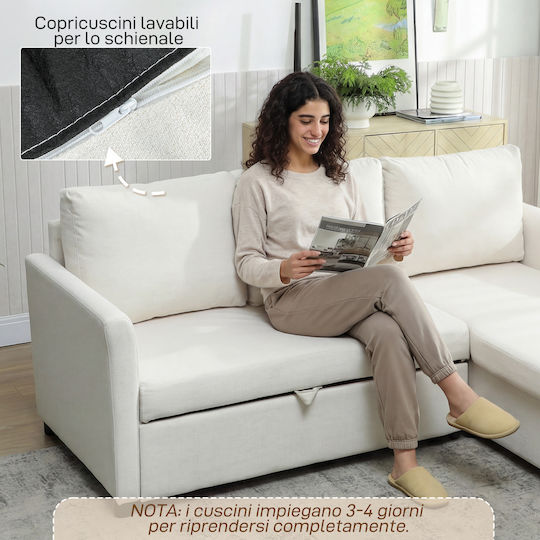 Corner Couch Bed with Reversible Angle & Storage Space Cream White 192x148x86cm