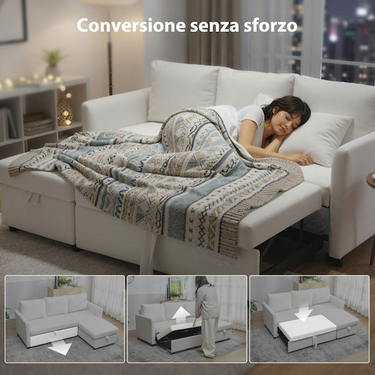 Corner Couch Bed with Reversible Angle & Storage Space Cream White 192x148x86cm