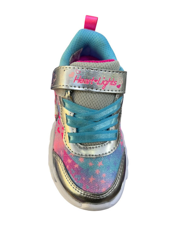 Kids Sneakers with Hoop & Loop Closure and Lights Silver