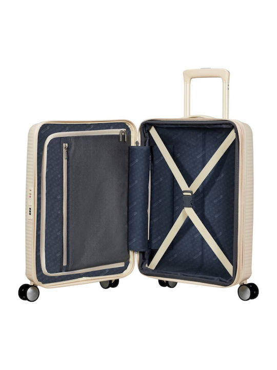 American Tourister Soundbox Cabin Hard Suitcase Coconut Sand with 4 Wheels Height 20cm