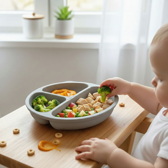 Bocioland Children's Silicone Food Plate Gray