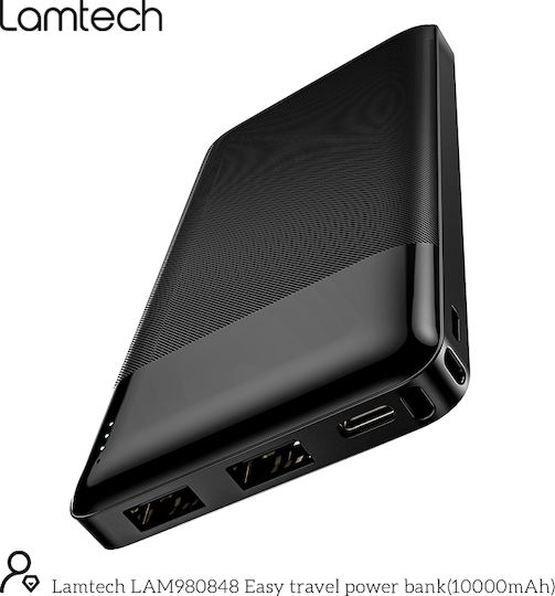 Lamtech Power Bank 10000mAh με 2 Θύρες USB-A Μαύρο