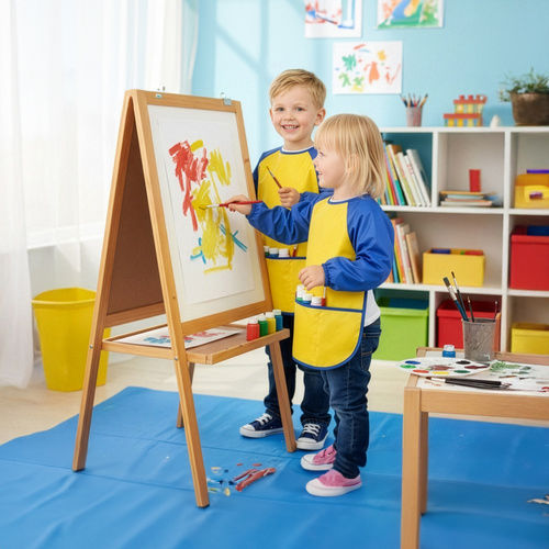 Salopetă Impermeabilă Pictură Activități Creative Zola Mărime M Buzunar Manșete Elastice 58 X 44 Cm Mâneca 49 Cm Galben Albastru