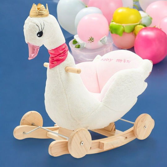 BabyMix Jucărie Leagăn Lebădă Pentru 10+ Luni Cu Roți Pentru Greutate Până La 30kg Albă