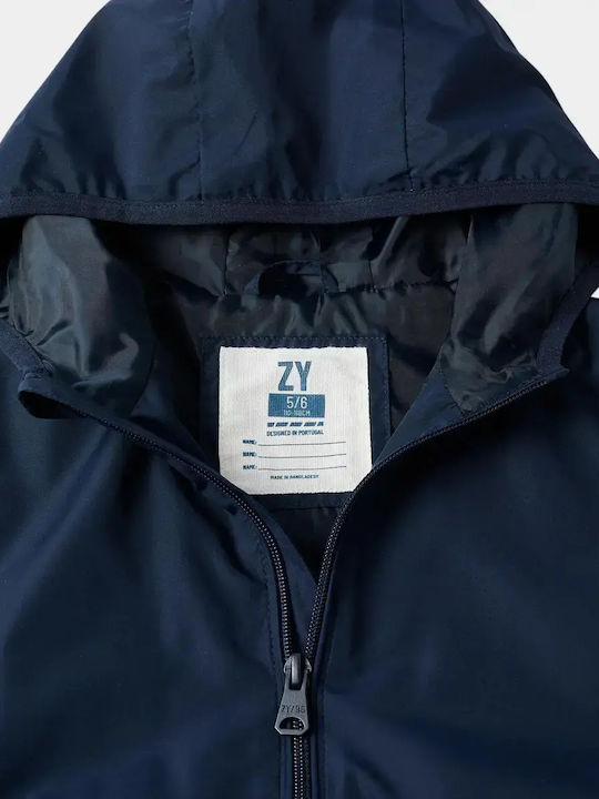 Kids Casual Long Coat with Hood Dark Blue