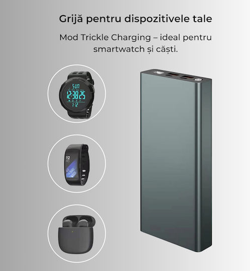 Voltres Power Bank 30000mAh 100W cu 2 Porturi USB-A și 2 Porturi USB-C Argintiu