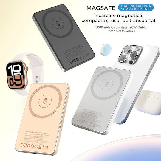 Voltres MagSafe Power Bank 5000mAh 15W mit USB-C Ausgangsanschlüsse Weiß