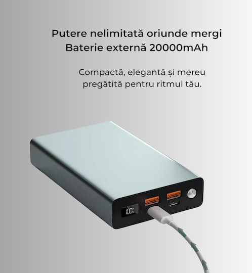 Voltres Power Bank 20000mAh 100W mit 2 USB-A Ausgangsanschlüsse und 2 USB-C Ausgangsanschlüsse Silber