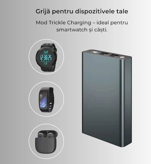 Voltres Power Bank 20000mAh 100W mit 2 USB-A Ausgangsanschlüsse und 2 USB-C Ausgangsanschlüsse Silber
