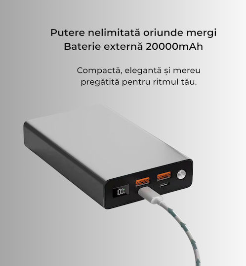 Voltres Power Bank 20000mAh 100W с 2 USB-A Изходни Порта и 2 USB-C Изходни Порта Черен