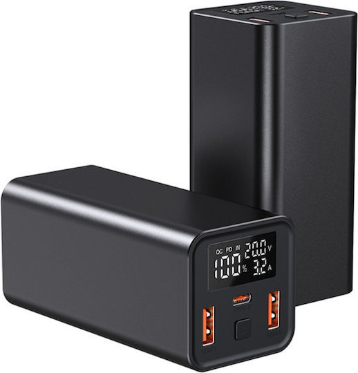 Voltres Power Bank 20000mAh 65W με 2 Θύρες USB-A και Θύρα USB-C Quick Charge Μαύρο