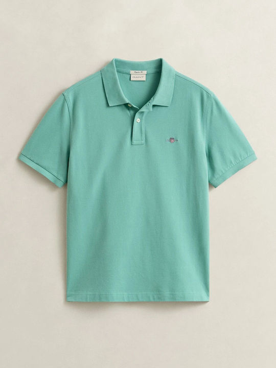Shield Polo Short Sleeve Blouse Turquoise
