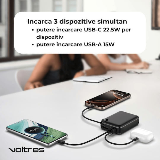 Voltres ChargeGO Power Bank 20000mAh 22.5W mit USB-A Ausgangsanschlüsse und USB-C Ausgangsanschlüsse Schwarz