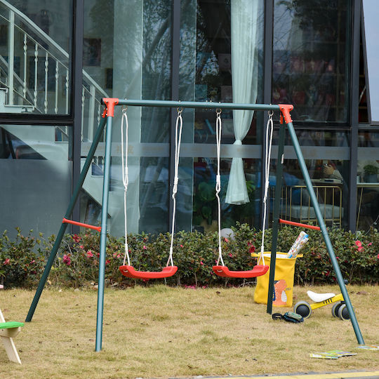 Outsunny Double Metal Swing for 3+ Years Green