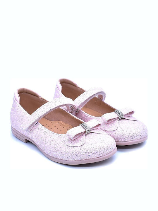 Kids Ballerinas Anatomical with Hoop & Loop Closure Leather Pink
