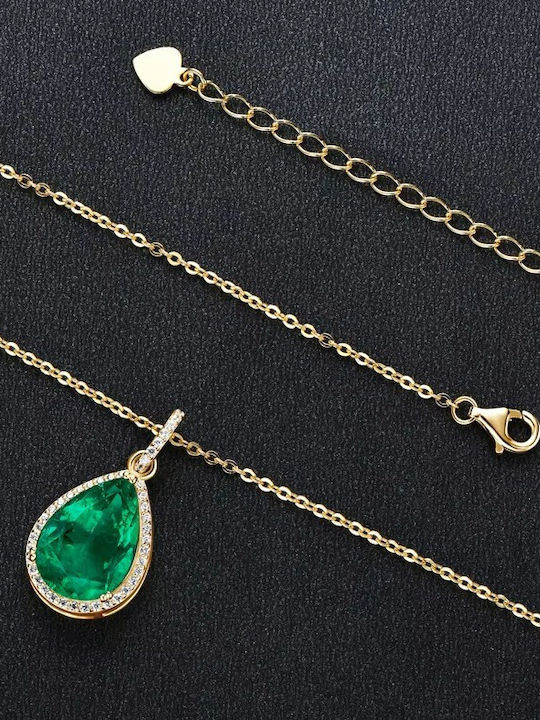 By Queen Elegant & Timeless Ασημένιο Κολιέ Σμαράγδι Εργαστηρίου