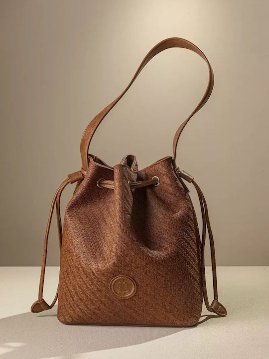 Σετ Ψάθινο Γυναικείο Πουγκί Ώμου Light Brown Straw