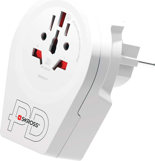 Skross Travel Charger Adapter Usb 18w Usb-c 20w Power Delivery Worldwide To Europe White