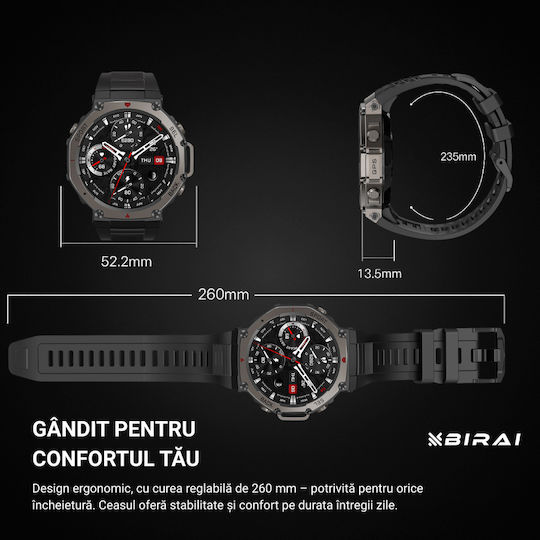 GloryFitPro Αδιάβροχο Smartwatch με Παλμογράφο (Μαύρο)