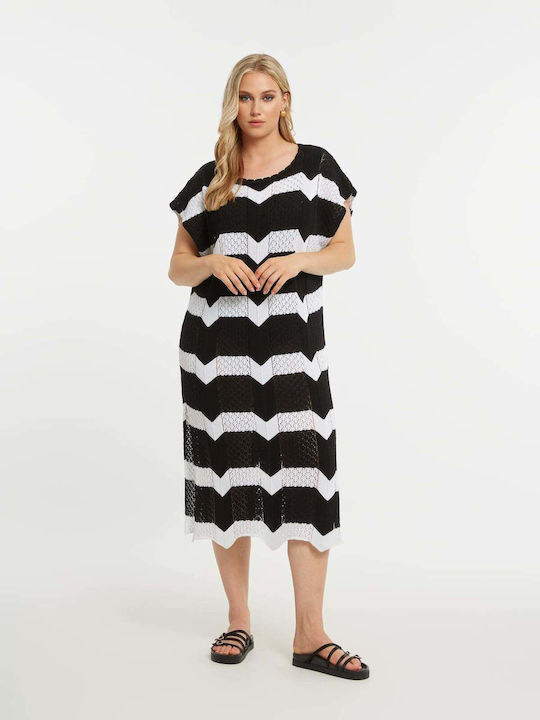 Rochie De Vară Pentru Femei Midi Tricotată Neagră