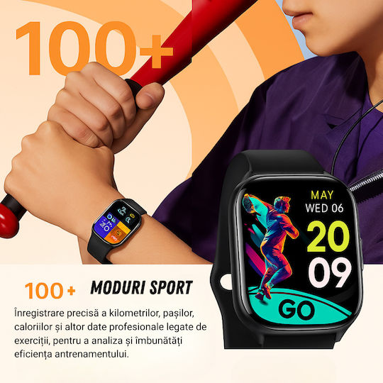 VortexIQ Smartwatch Mit Herzfrequenzsensor Schwarz Groß
