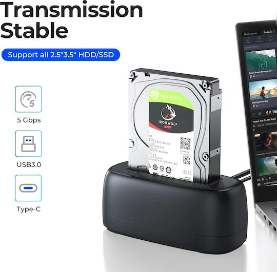 Orico Docking Station for SATA Hard Disks with USB-C / USB 3.2 Connection DD18C3-EU-BK-BP