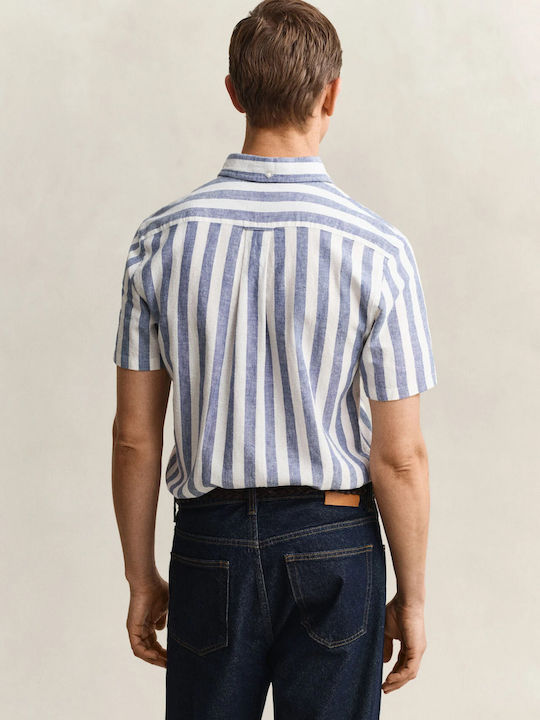 Short Sleeve Linen Shirt in Regular Fit Striped Blue