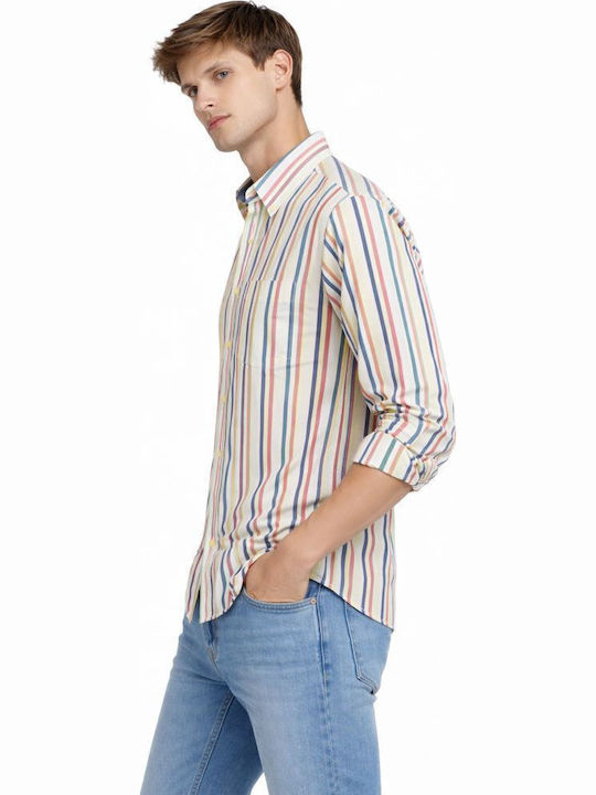 Long Sleeve Shirt in Regular Fit Striped Blue-Red