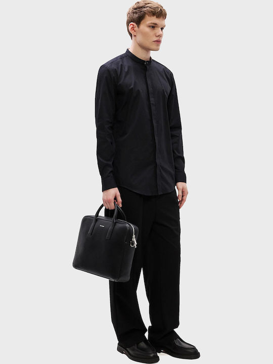 Kaleb Long Sleeve Cotton Shirt In Narrow Fit Black