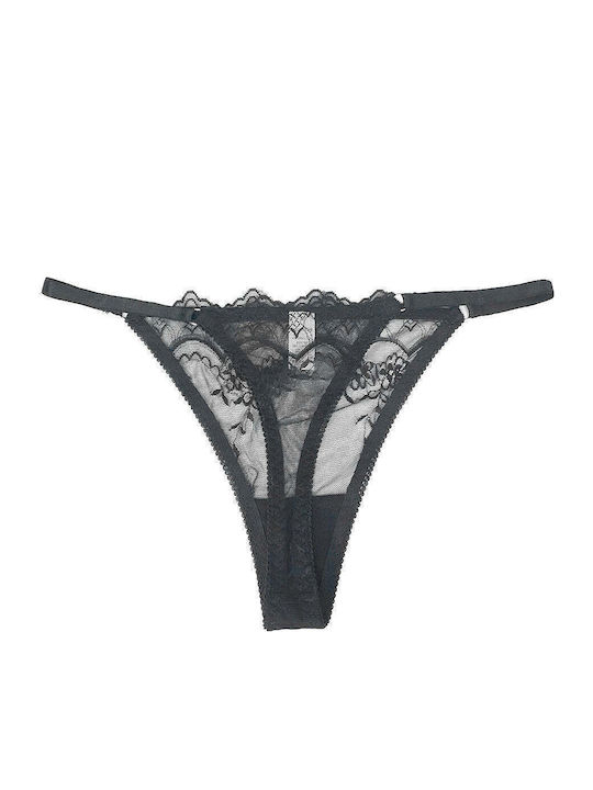 Damen-String Mit Spitze Schwarz 66021-Schwarz-XL