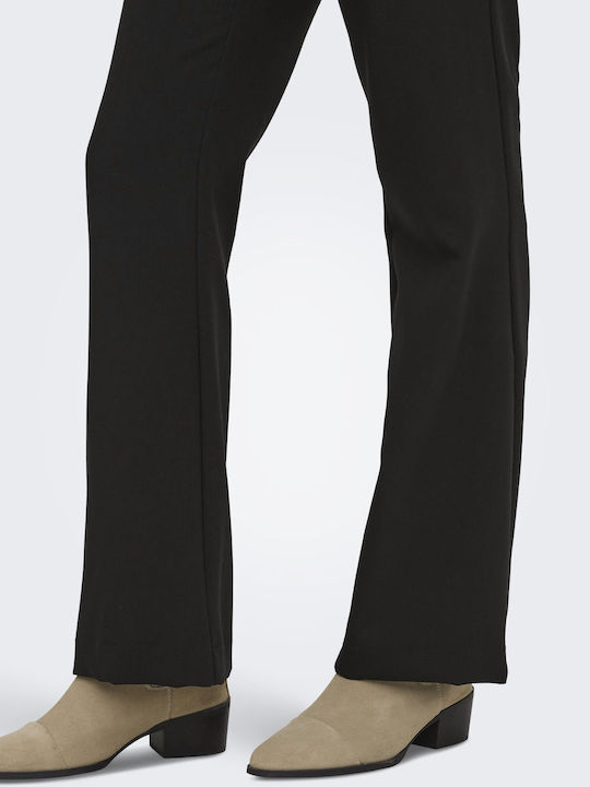 Raven Women's High Rise Fabric Flared Trousers in Regular Fit Black