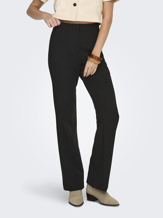 Raven Women's High Rise Fabric Flared Trousers in Regular Fit Black