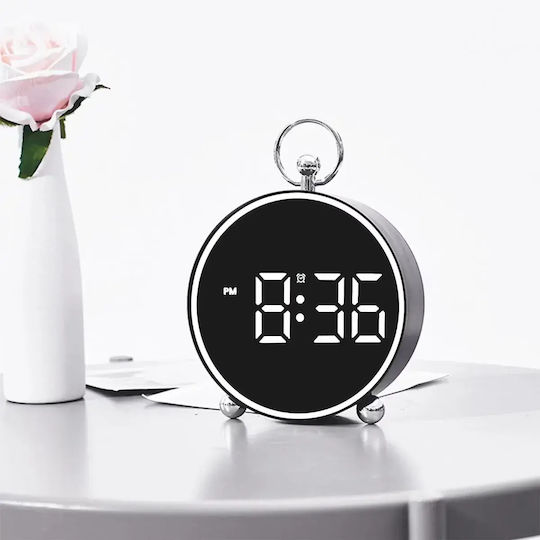 Tabletop Digital LED Clock Metal with Alarm Clock Black