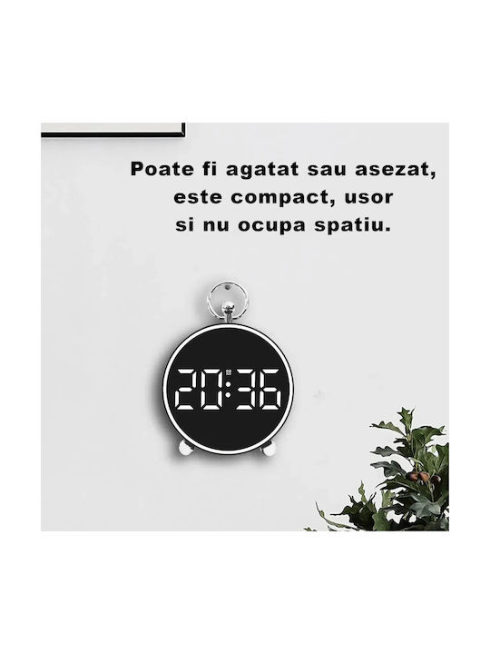 Ceas De Masă Digital Led Metalic Cu Ceas Deșteptător Negru