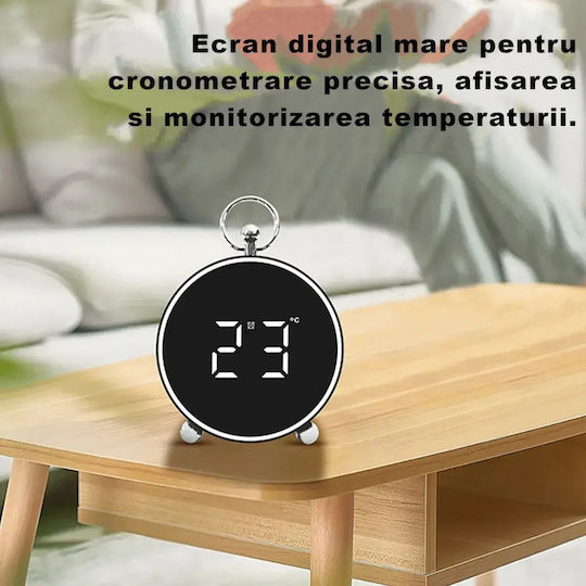 Tabletop Digital LED Clock Metal with Alarm Clock Black