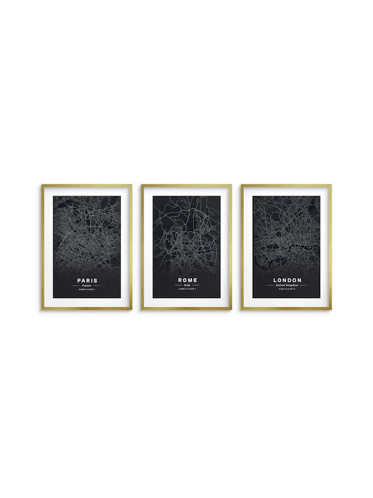 Wall Posters Living Room Paris Rome London European Cities 3x 50x70cm