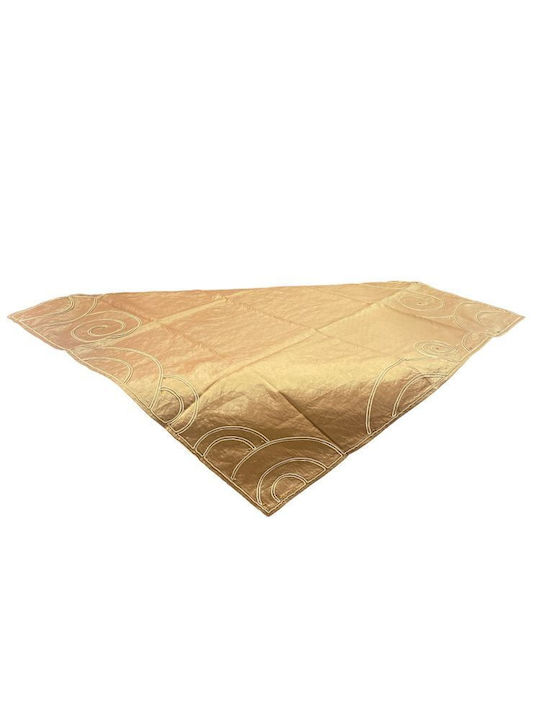 Măsuță În Carouri Cu Broderie Auriu-Cafeniu 85x85cm