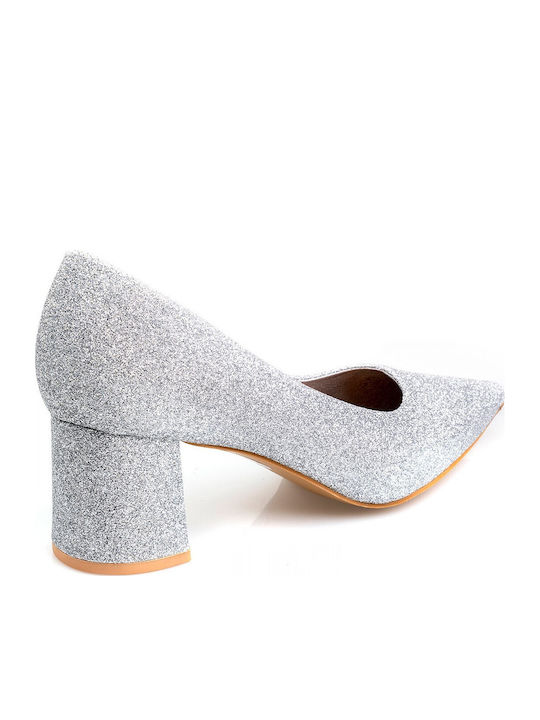Pointed Toe Heels with Medium Heel Silver