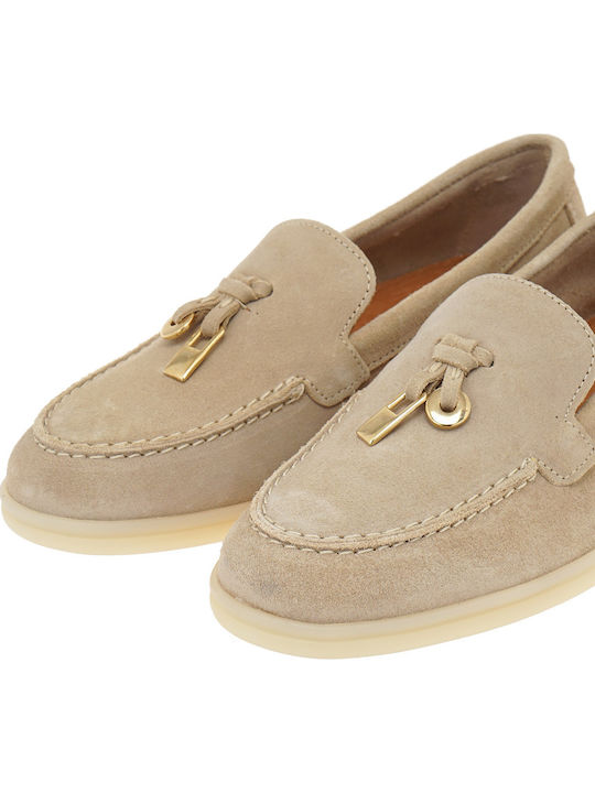 Δερμάτινα Γυναικεία Loafers σε Μπεζ Χρώμα