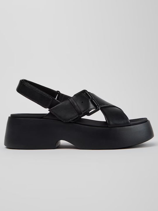 Tasha Leder Flache Sandalen für Damen Schwarz