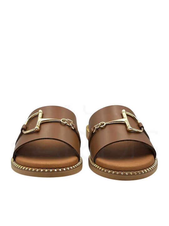 Leder Flache Sandalen für Damen Tabac Braun
