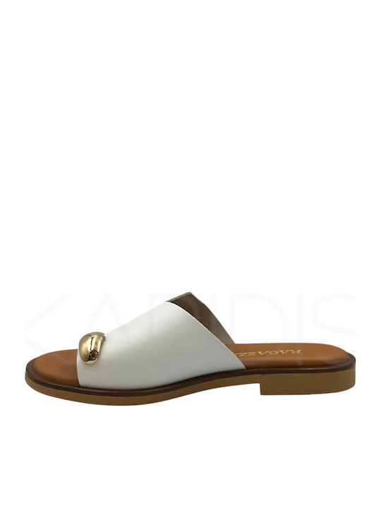 Leder Flache Damen Sandalen Weiß