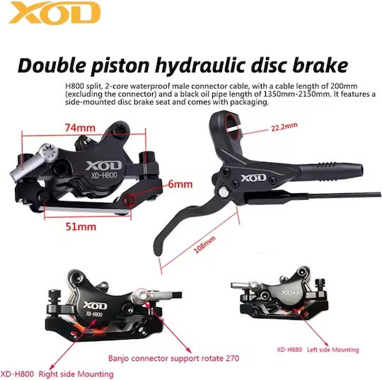 Hydraulische Scheibenbremsen Xod Xd-h800 Xd-h880 Elektroroller Elektroräder – Kompatibel mit Kukirin G2 G2max G3pro G4 G5
