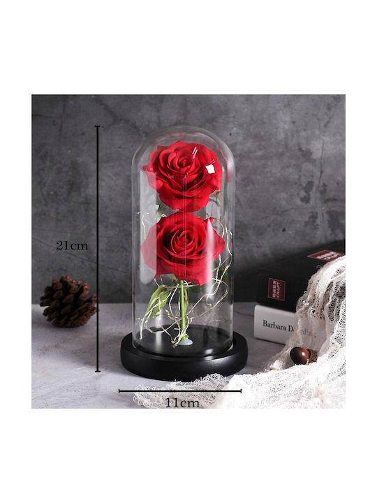 Double All Saints Rose Led Glass Dome 22 Cm Base Birthday Anniversary Valentine Forever Rose Red Rc43 Oem