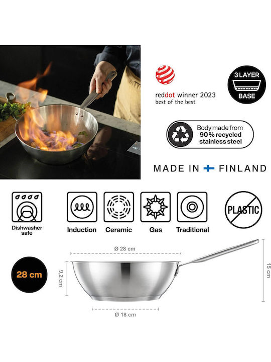Fiskars Wok din Oțel cu Strat Ceramic 28cm