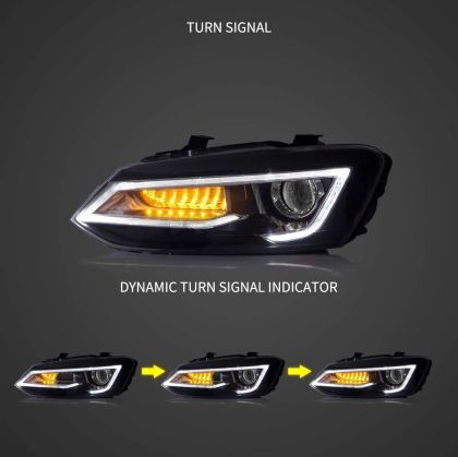 Φανάρια Εμπρός Led Vw Polo 2009-2017 Μαύρα Χωρίς Λάμπες D2s Σετ 2τμχ