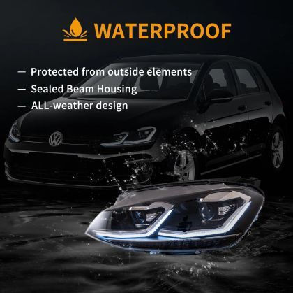 Φανάρια Εμπρός Led Vw Golf 7 2014-2018 Silver Line Design Μαύρα Χωρίς Λάμπες D2s/h7 Σετ 2τμχ