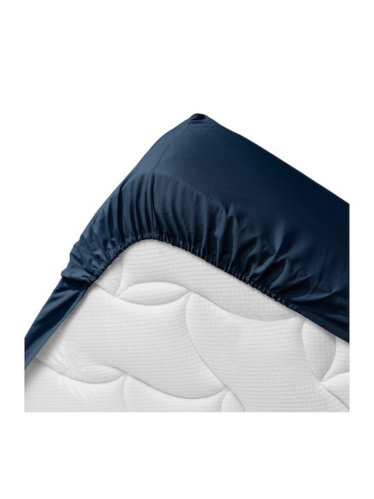 Douceur d'Intérieur Sheet Double with Elastic 140x190cm. Biolina Navy Blue