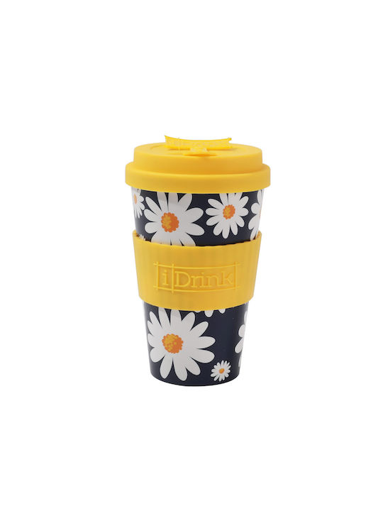 Total Gift Daisy Κούπα Μπαμπού με Καπάκι Μαύρη 435ml
