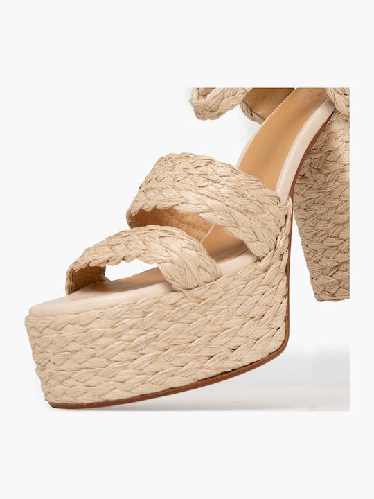 Damen Sandalen Leder Beige